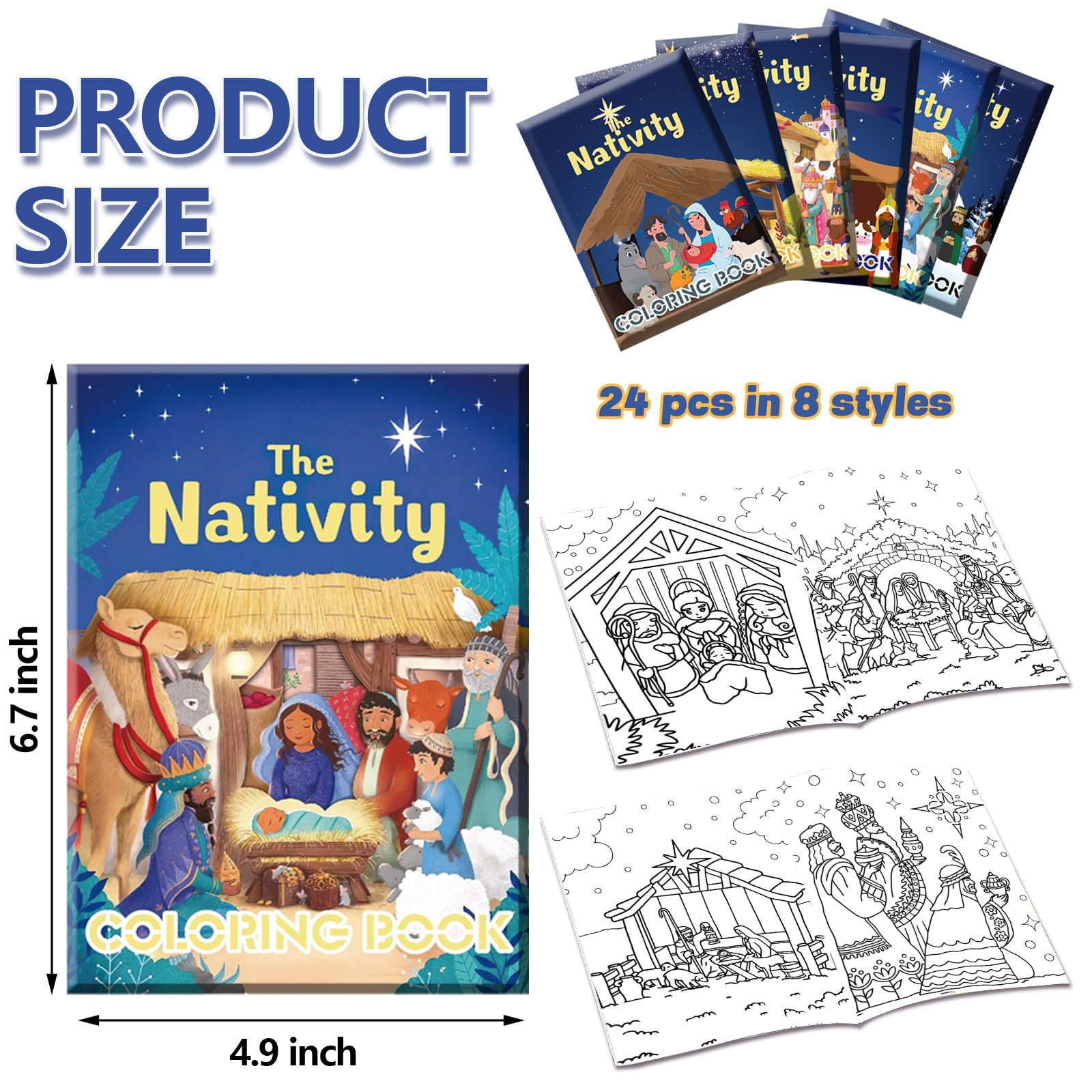 Ertyjikg coloring set back cover shows warm nativity scene for festive displays.