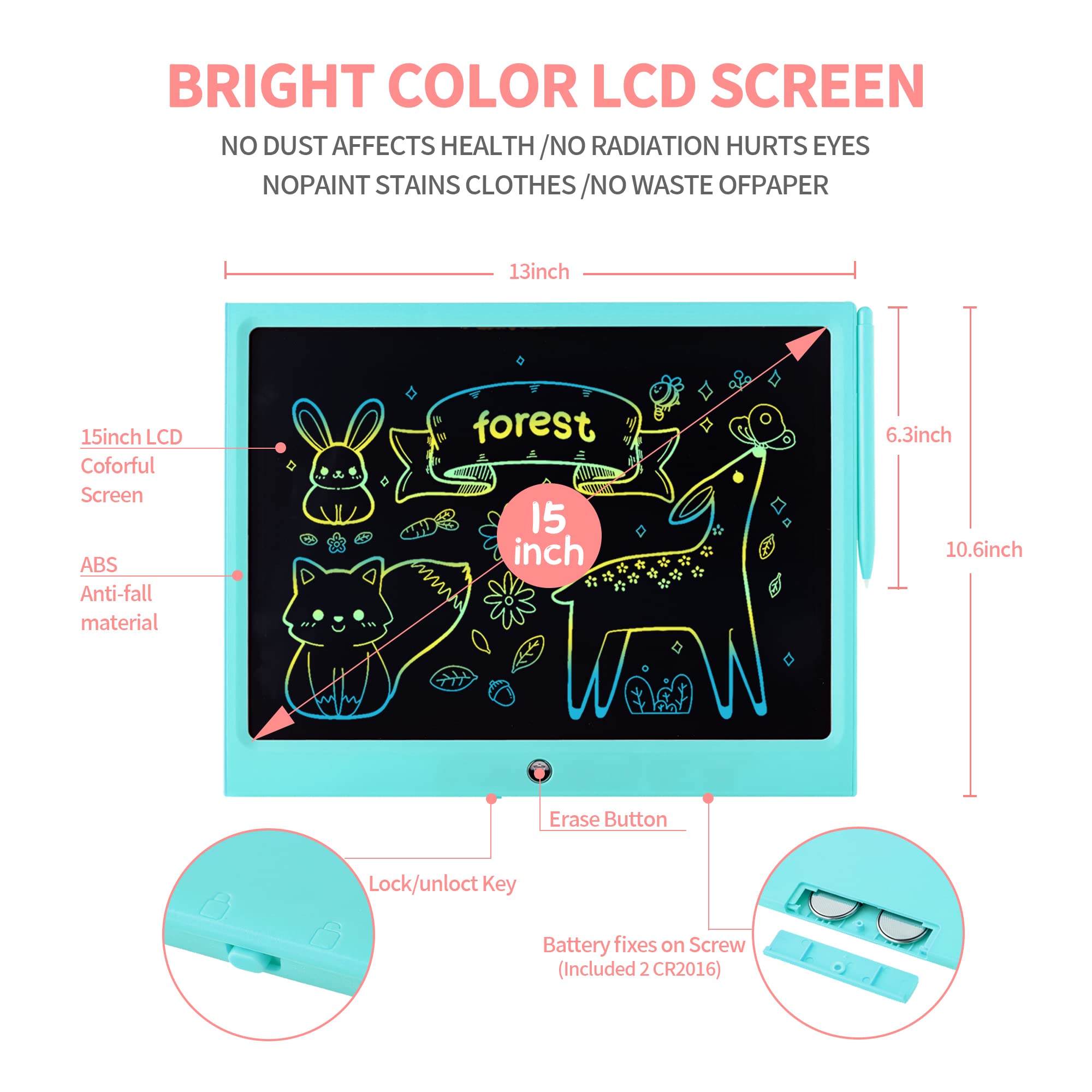 ERUW LCD writing tablet promotes eye-friendly, glare-free drawing sessions.