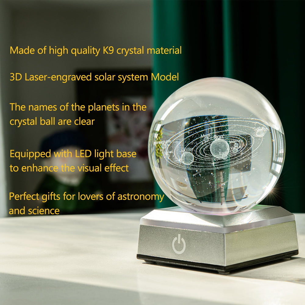 ERWEI crystal ball shows laser-engraved planet names for quick educational reference.