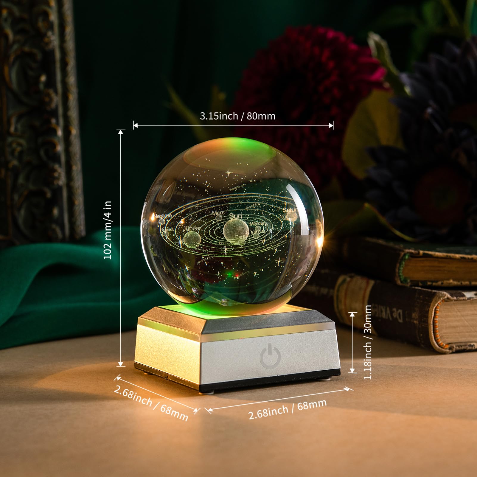 ERWEI LED light base offers multicolor modes to enhance the globe's glow.