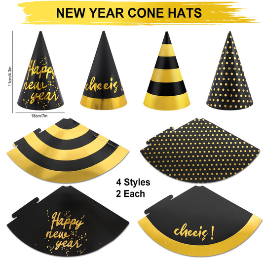 Erweicet New Year cone hat in black gold silver for chic countdown