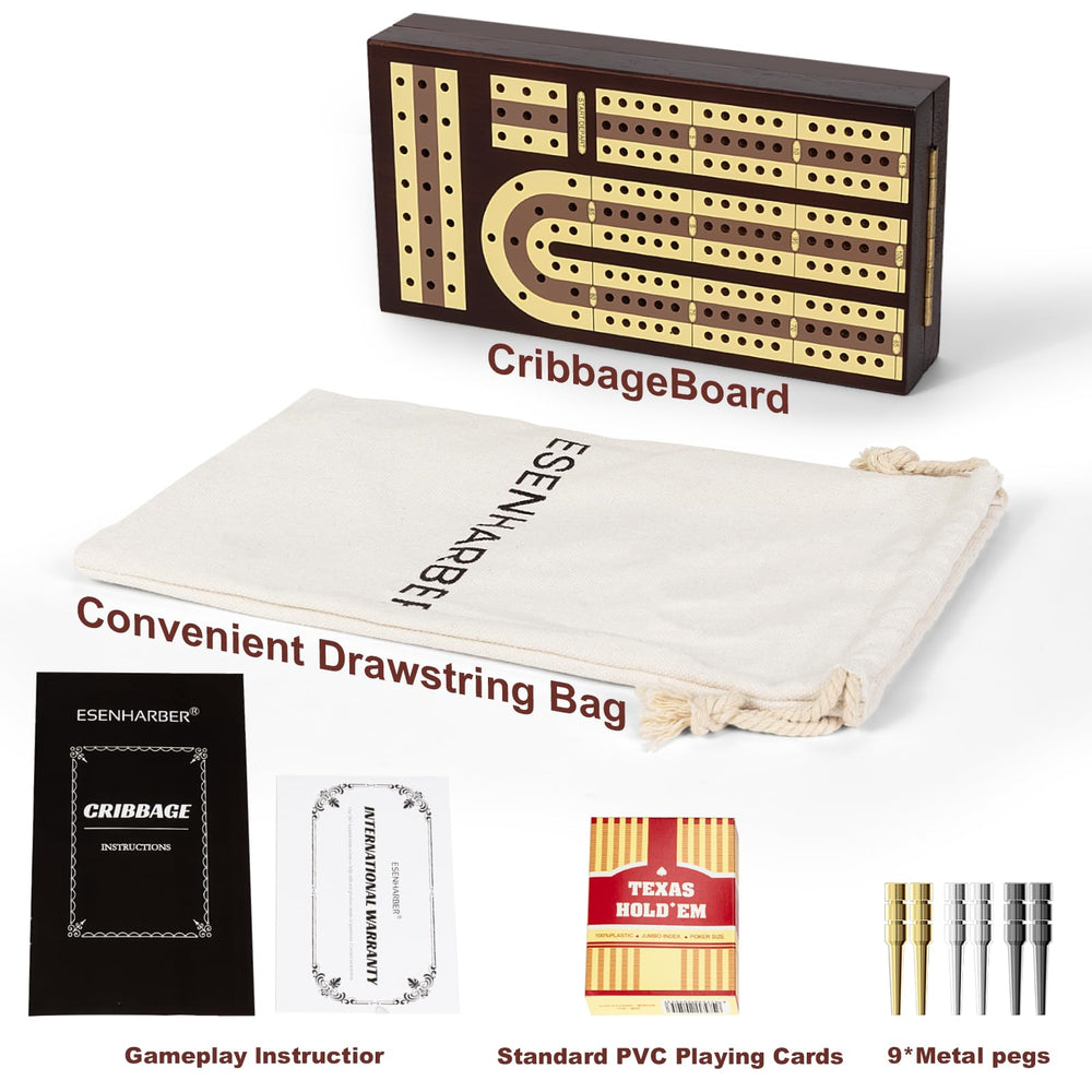 Esenharber board features internal storage for pegs and cards.