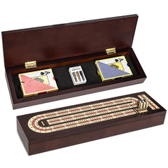 ESENHARBER cribbage board with magnetic lock secures contents for travel