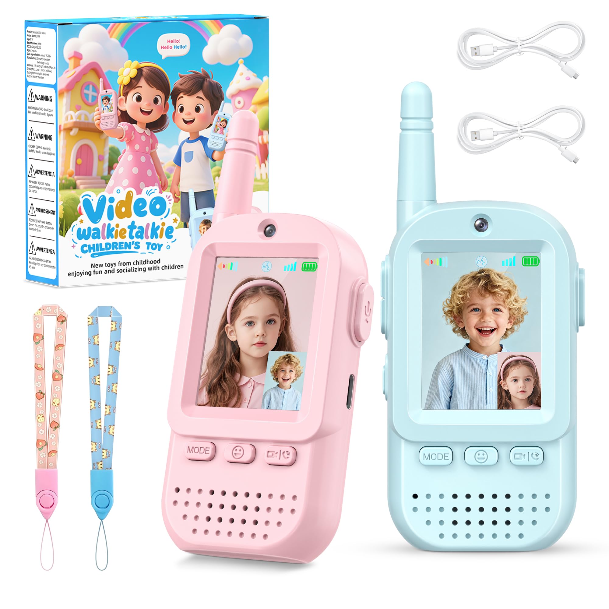 ESIYTGOP video walkie talkies kids 2-pack front view for safe family chats.