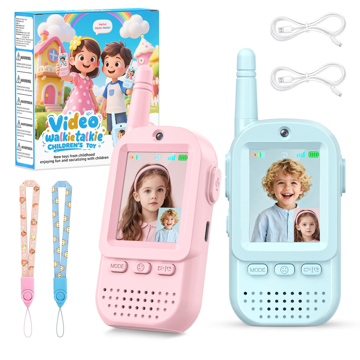 ESIYTGOP video walkie talkies kids 2-pack front view for safe family chats.