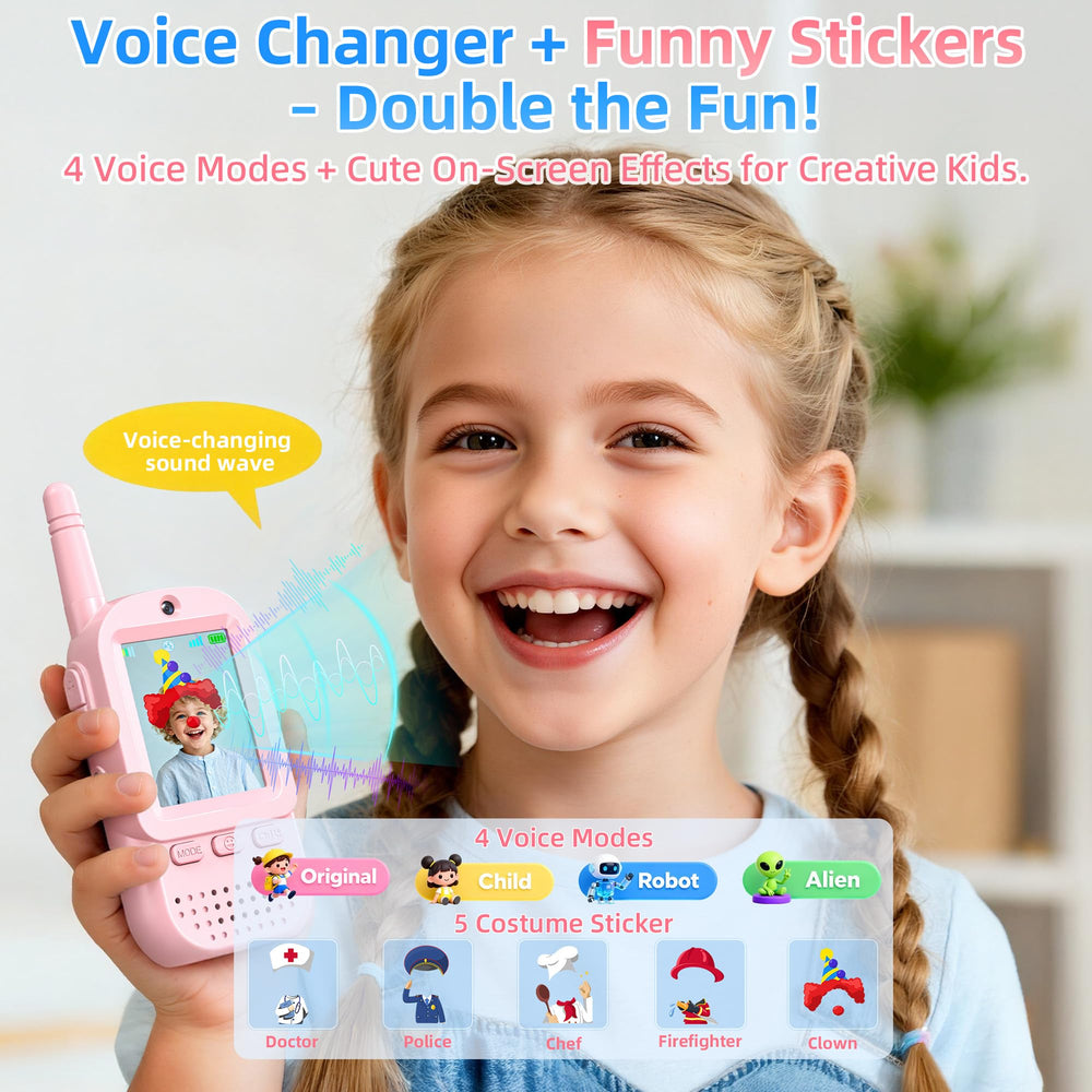ESIYTGOP video walkie talkies kids 2-pack with HD camera for real-time play.