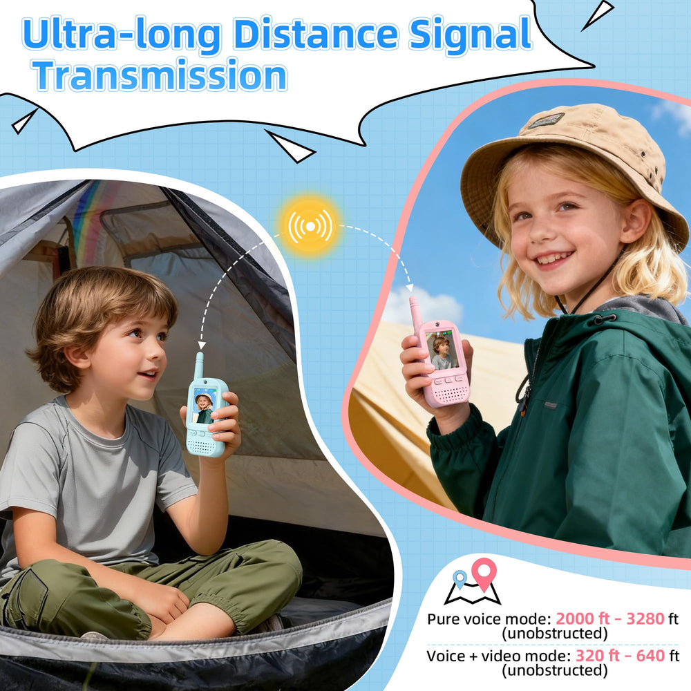 ESIYTGOP video walkie talkies kids 2-pack voice changer for playful chats.