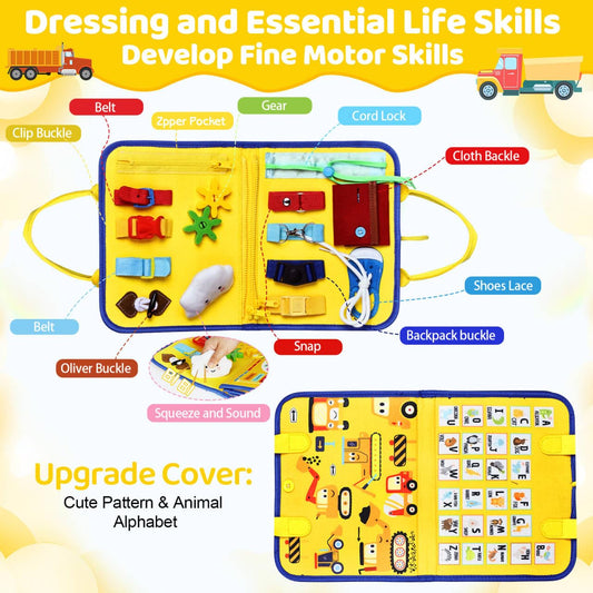 Esjay Busy Board zipper, button, and clock page enhances hand-eye coordination.