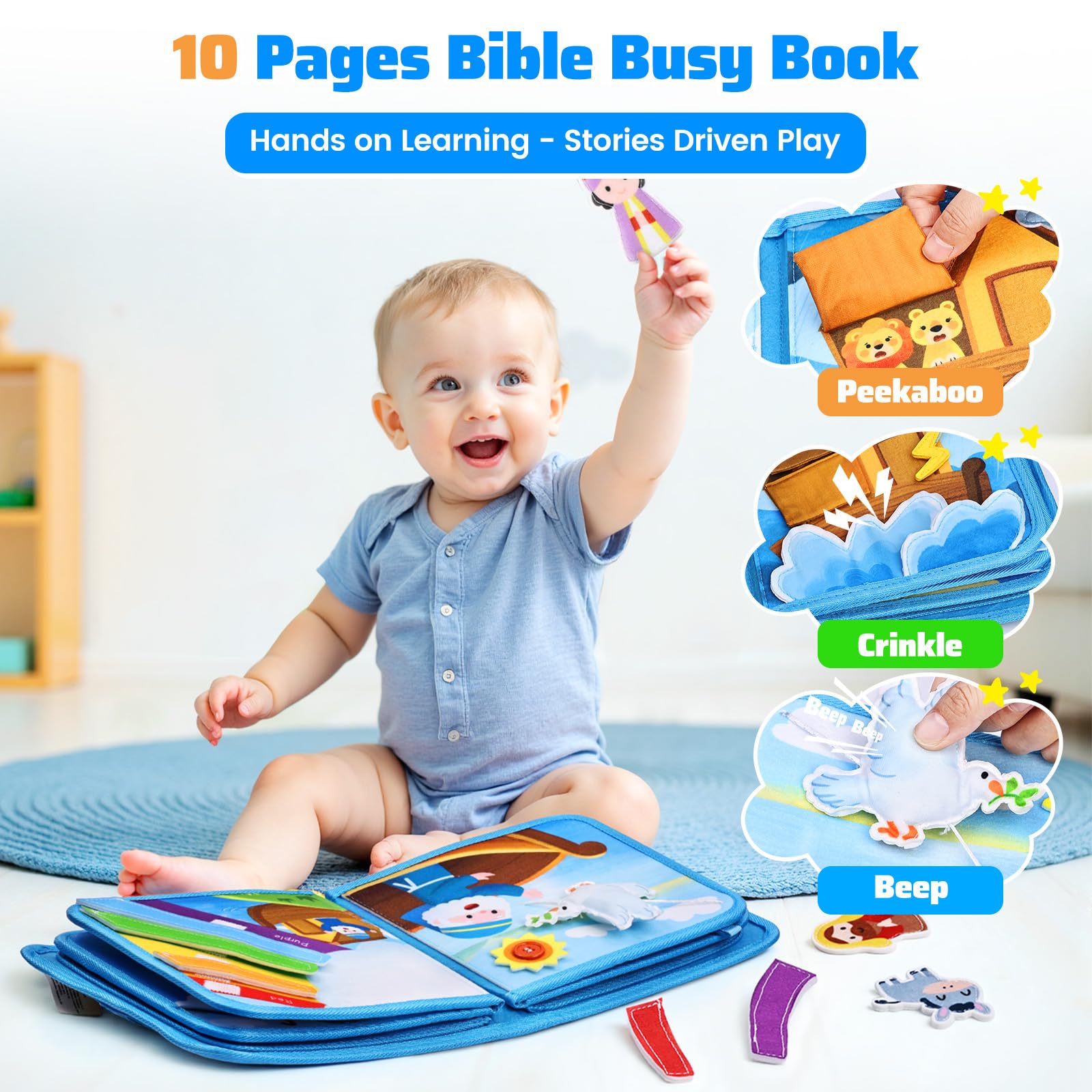 Esjay Busy Book buttoning page supports fine motor skills during play.