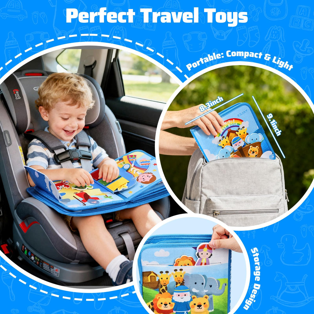 Esjay Busy Book crinkle sounds page adds engaging sensory play.