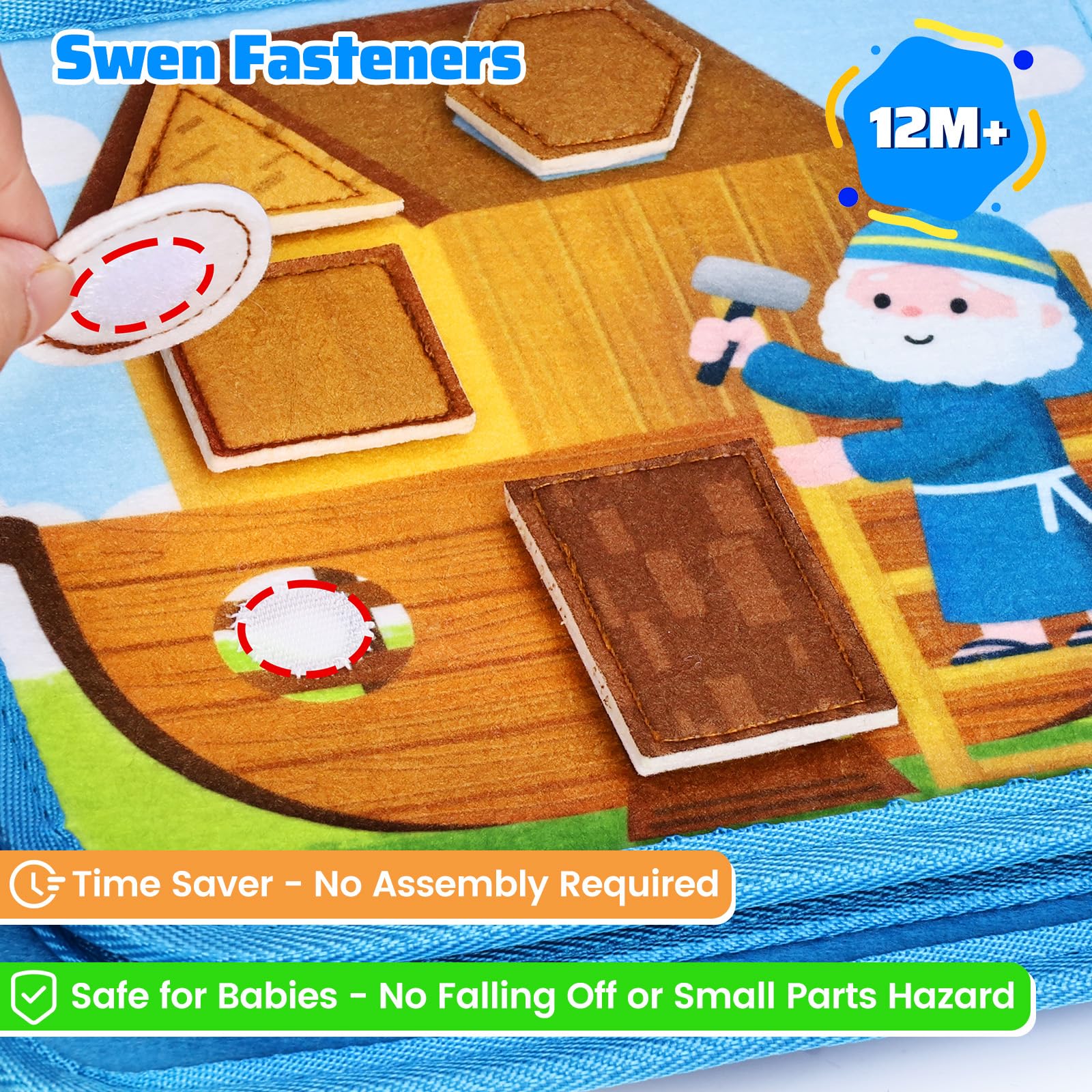 Esjay Busy Book match and sort shapes page stimulates early learning.
