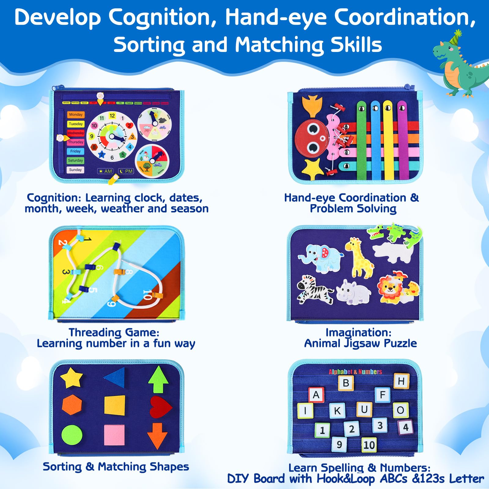 Esjay button and clock pages support hand-eye coordination and recognition