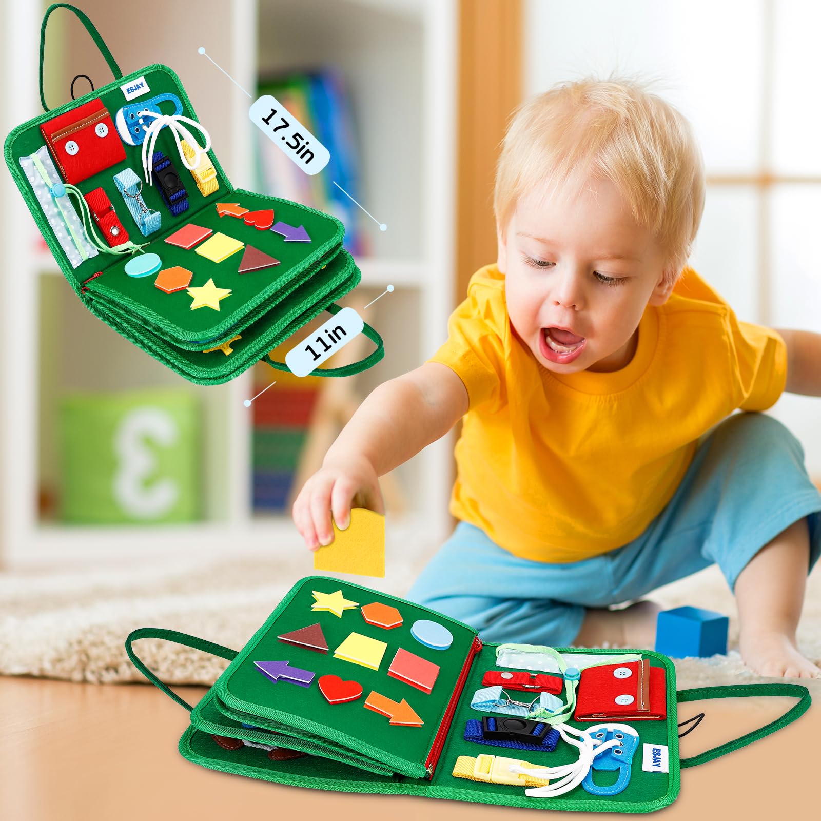 Esjay shapes and puzzle page builds recognition and imagination during quiet play.