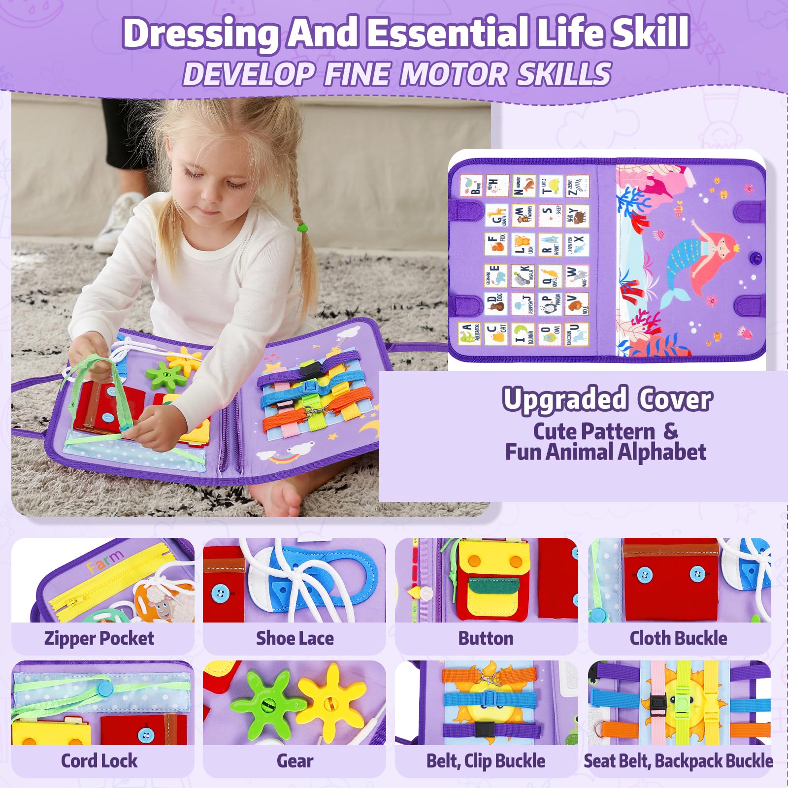 Esjay Toddler Busy Board clock and calendar pages build routine concepts