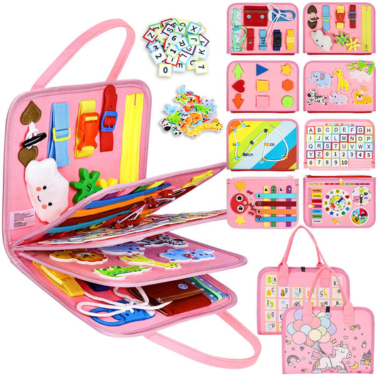 Esjay Toddler Busy Board with dressing button page improves finger dexterity during play