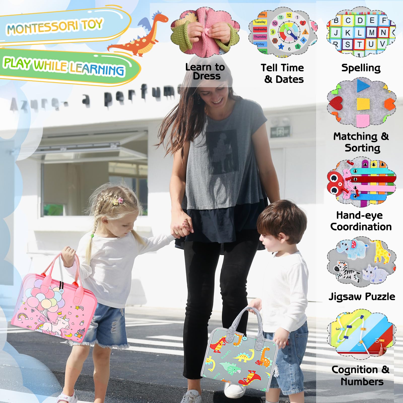 Esjay Busy Board soft fabrics ensure safe, cozy exploration at home or on the go.