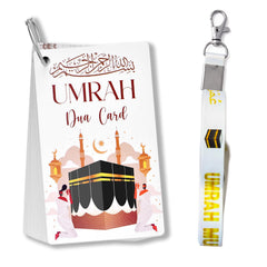 ESLINOP Umrah Dua Cards with Lanyard shown in compact pouch for easy on-the-go duas.