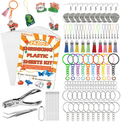Esmorah 242pcs shrink dink kit layout for easy DIY crafts and gifts.