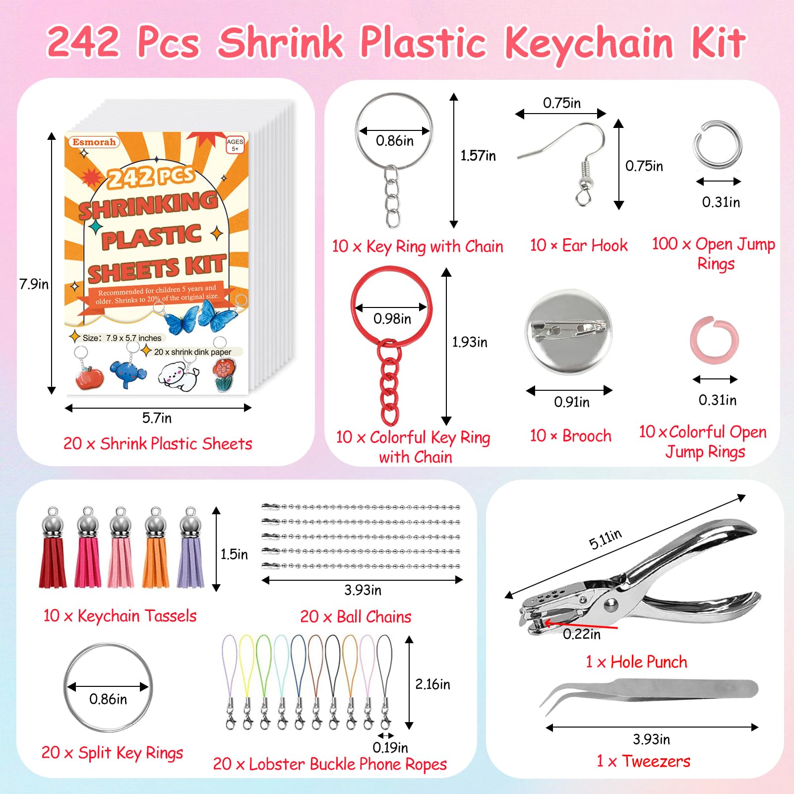 Esmorah shrink dink paper size 7.9 x 5.7 inches, ideal for drawing and shrink art.