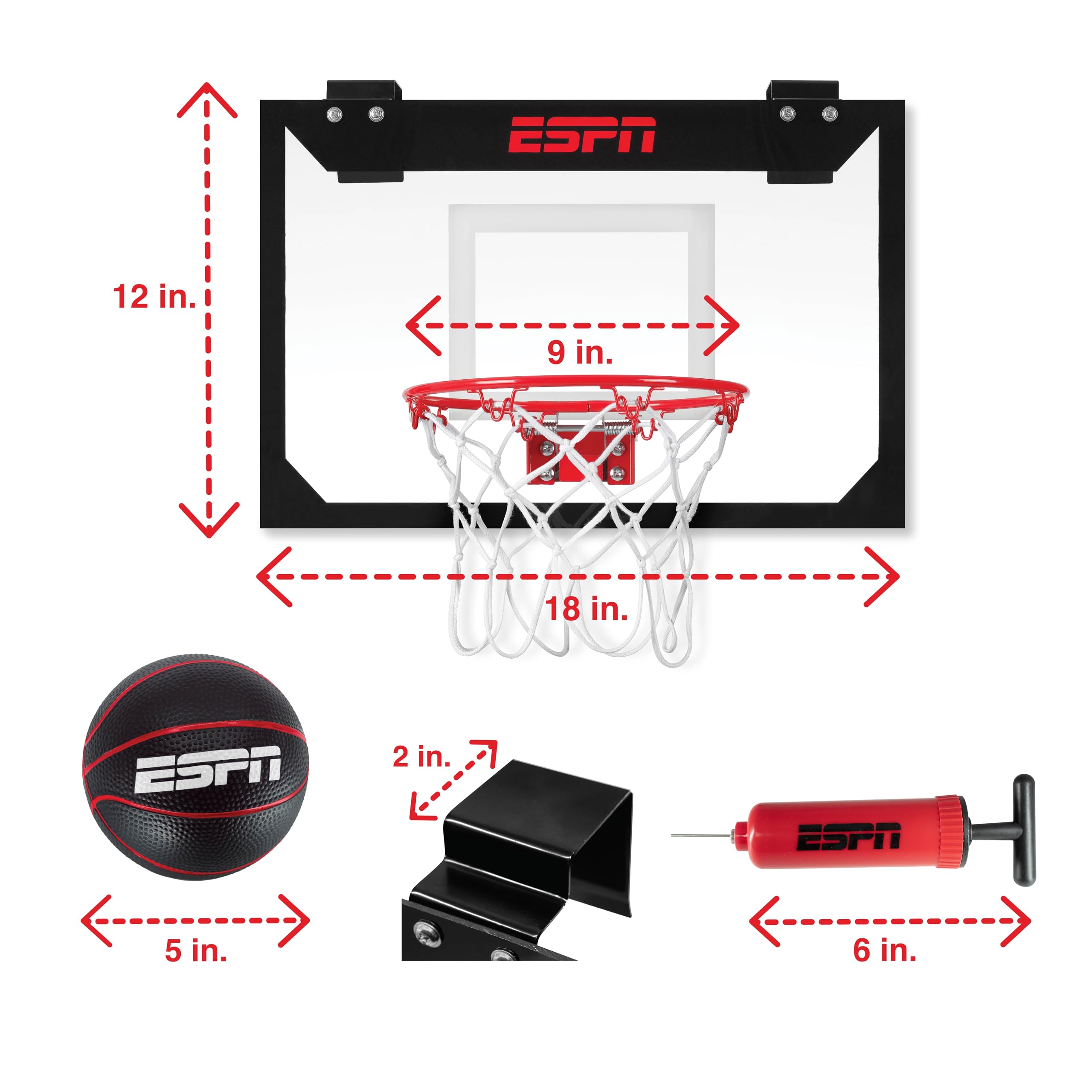 Door-mount setup of ESPN mini basketball hoop in a compact space.