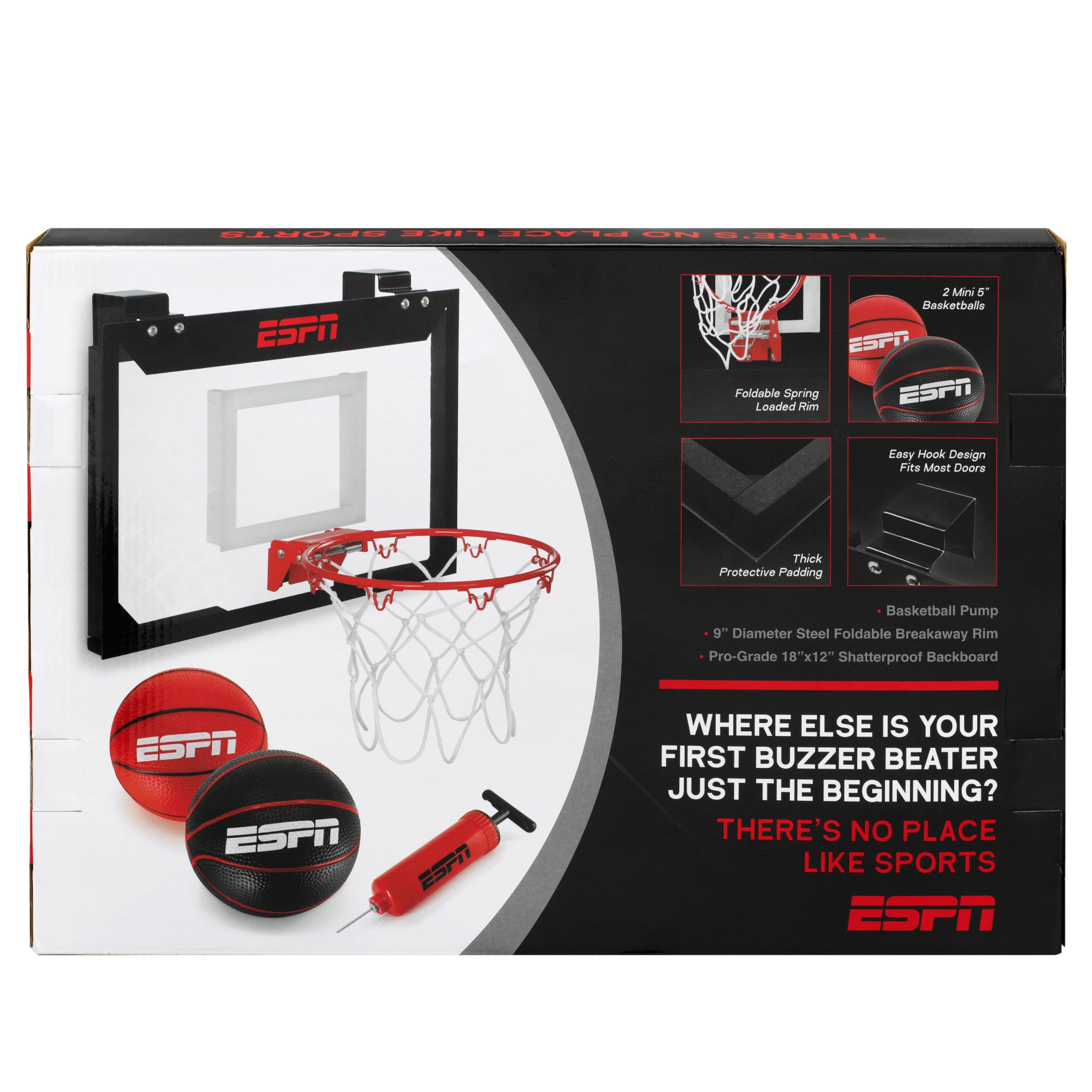 Gift-ready ESPN mini basketball hoop package for holidays.