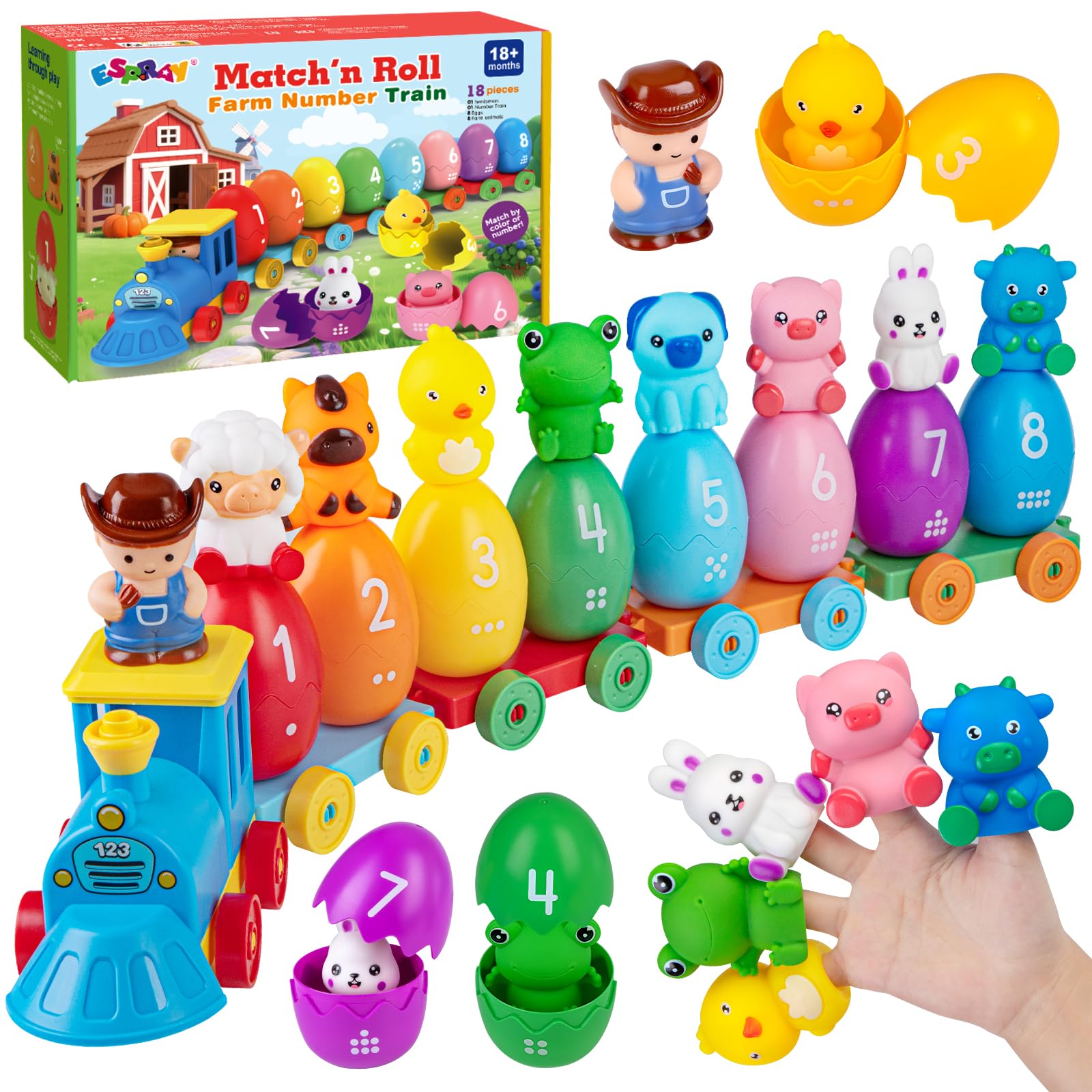ESPRAY toddler farm train set with detachable roof for interactive pretend play.