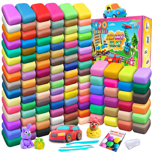 ESSENSON air dry clay 120 colors pack for kids, inspiring vibrant color blending and creative play.