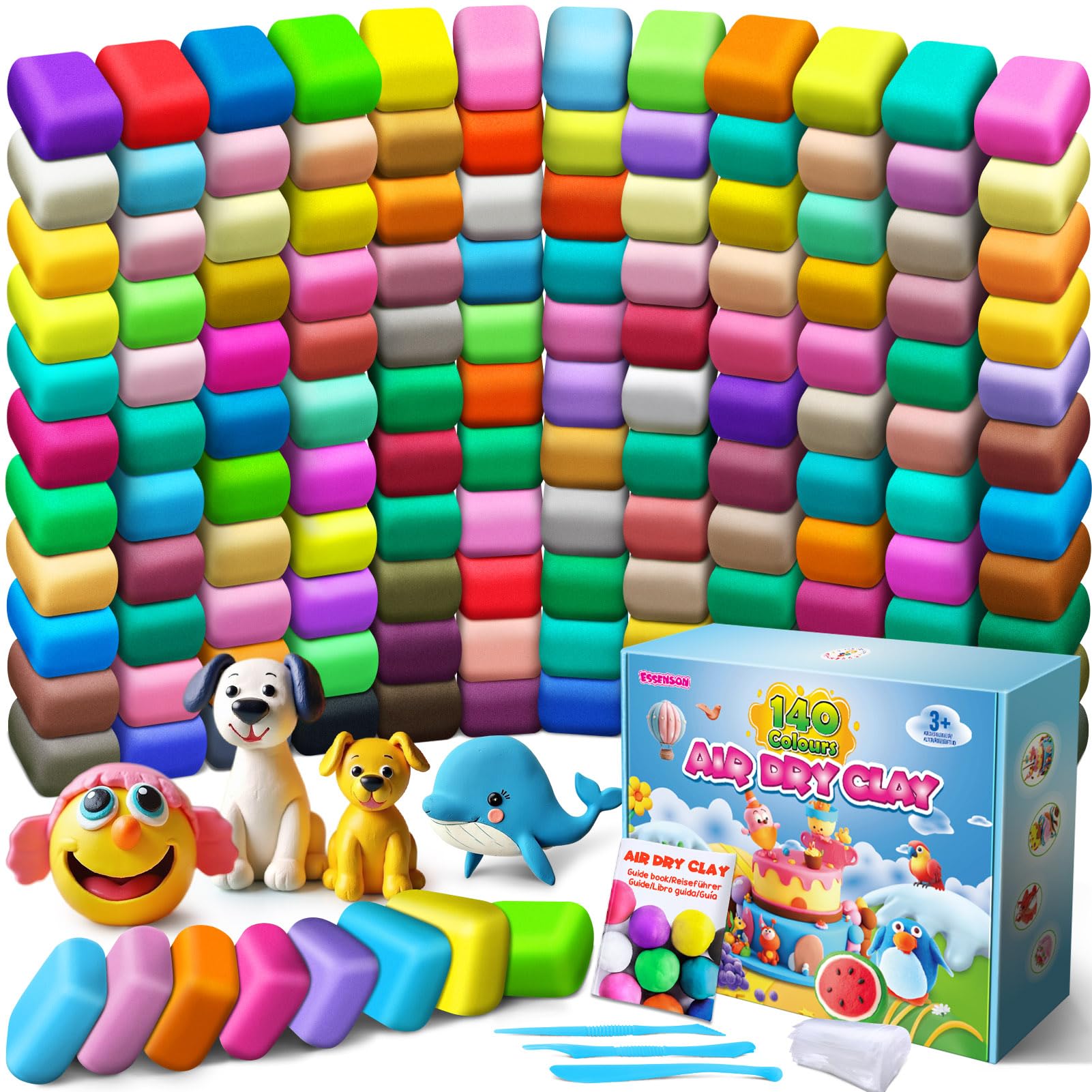ESSENSON air-dry clay 140 colors palette for kids' creative exploration