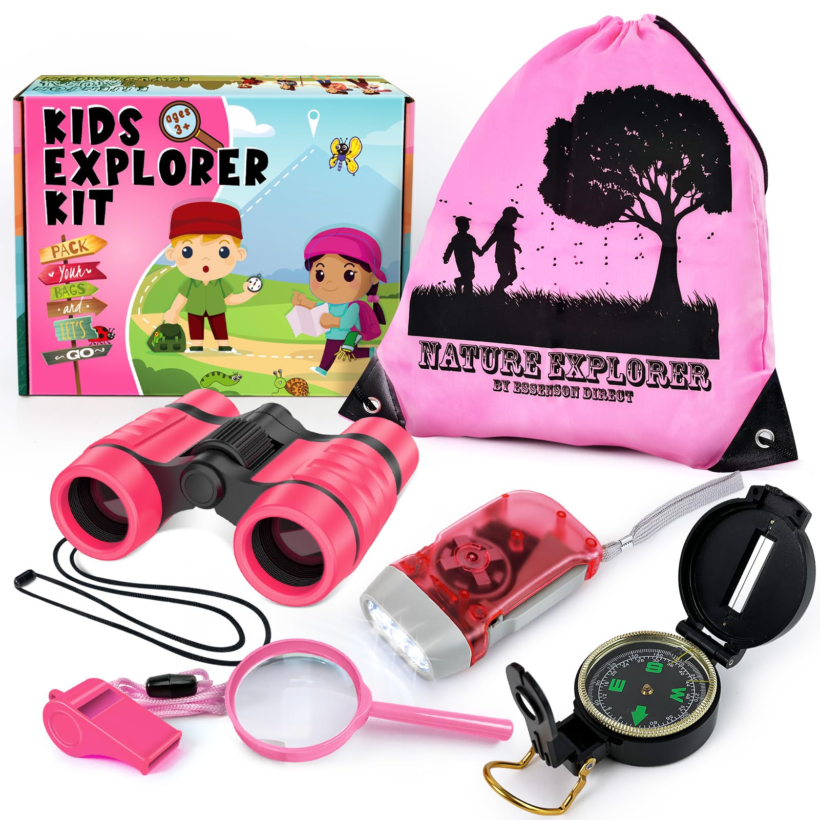 ESSENSON binoculars for the Kids Explorer Kit enable clear backyard wildlife viewing and nature walks