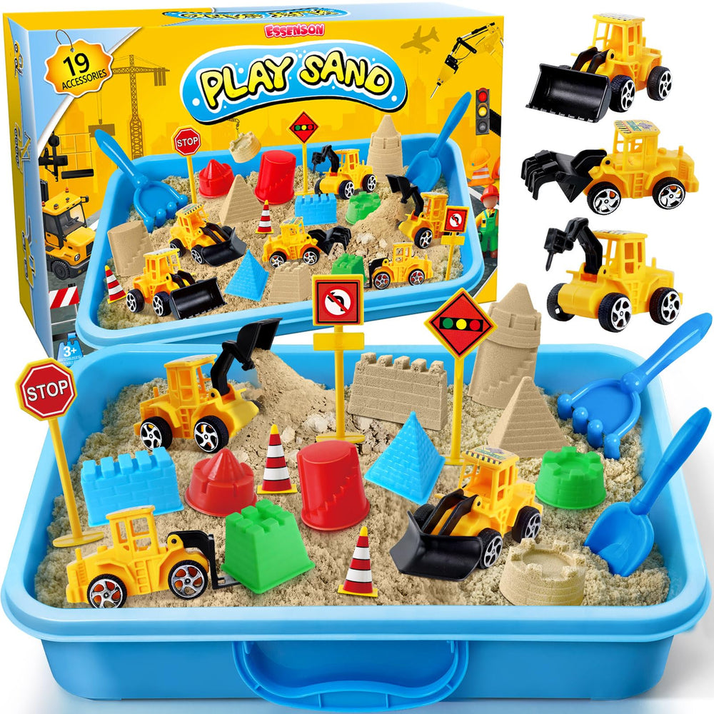 ESSENSON sensory-bin construction-kit closeup shows tools for imaginative building play.