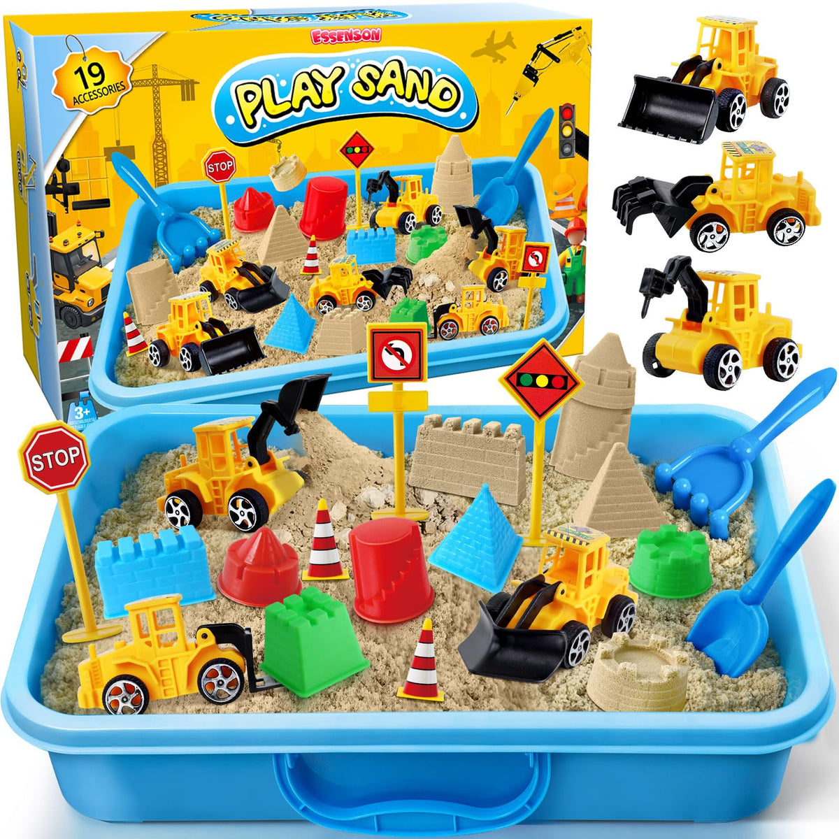 ESSENSON sensory-bin construction-kit closeup shows tools for imaginative building play.