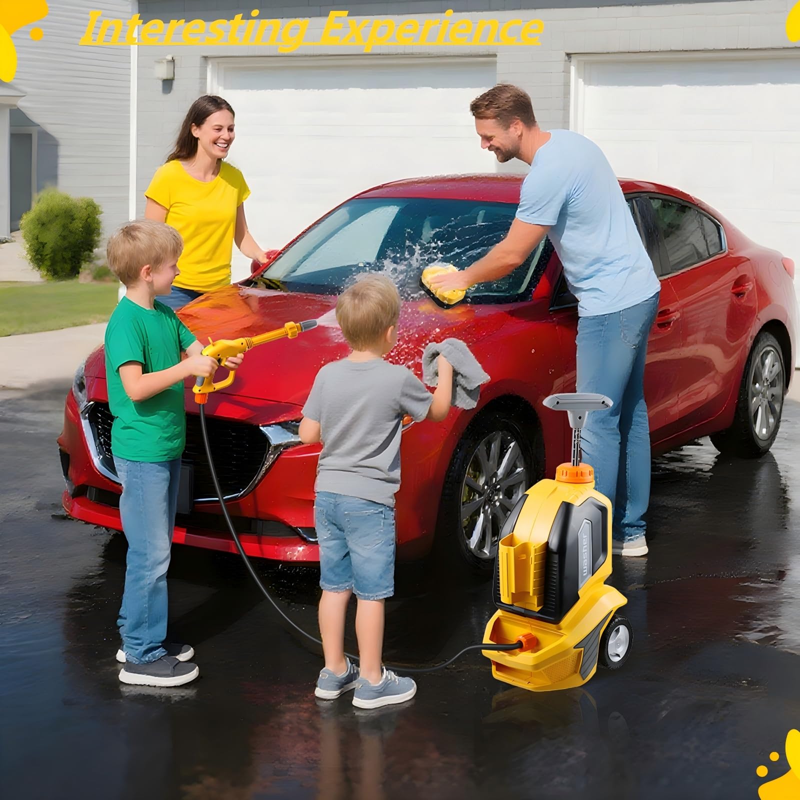 Essovee Kids Clean Car Wash Toy wheels allow easy pulling during outdoor play