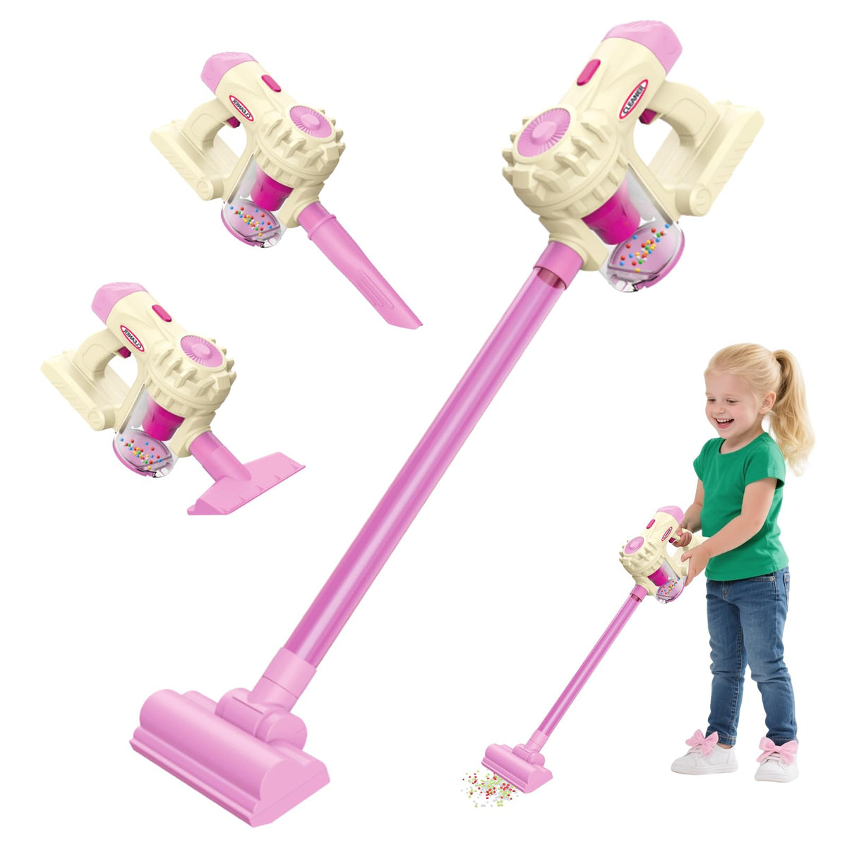 Essovee kids vacuum toy in pink body for imaginative pretend cleaning