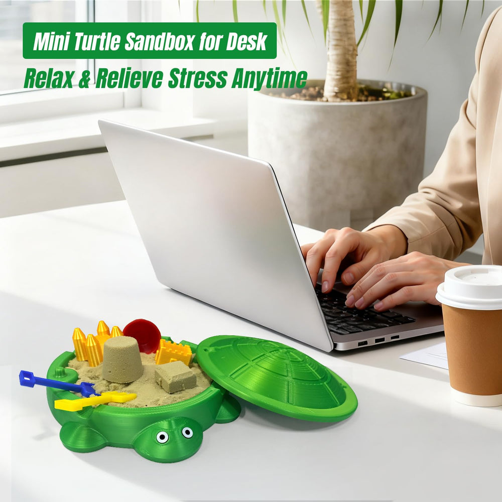 Estairkas open-lid turtle sandbox ready for sand play on your desk