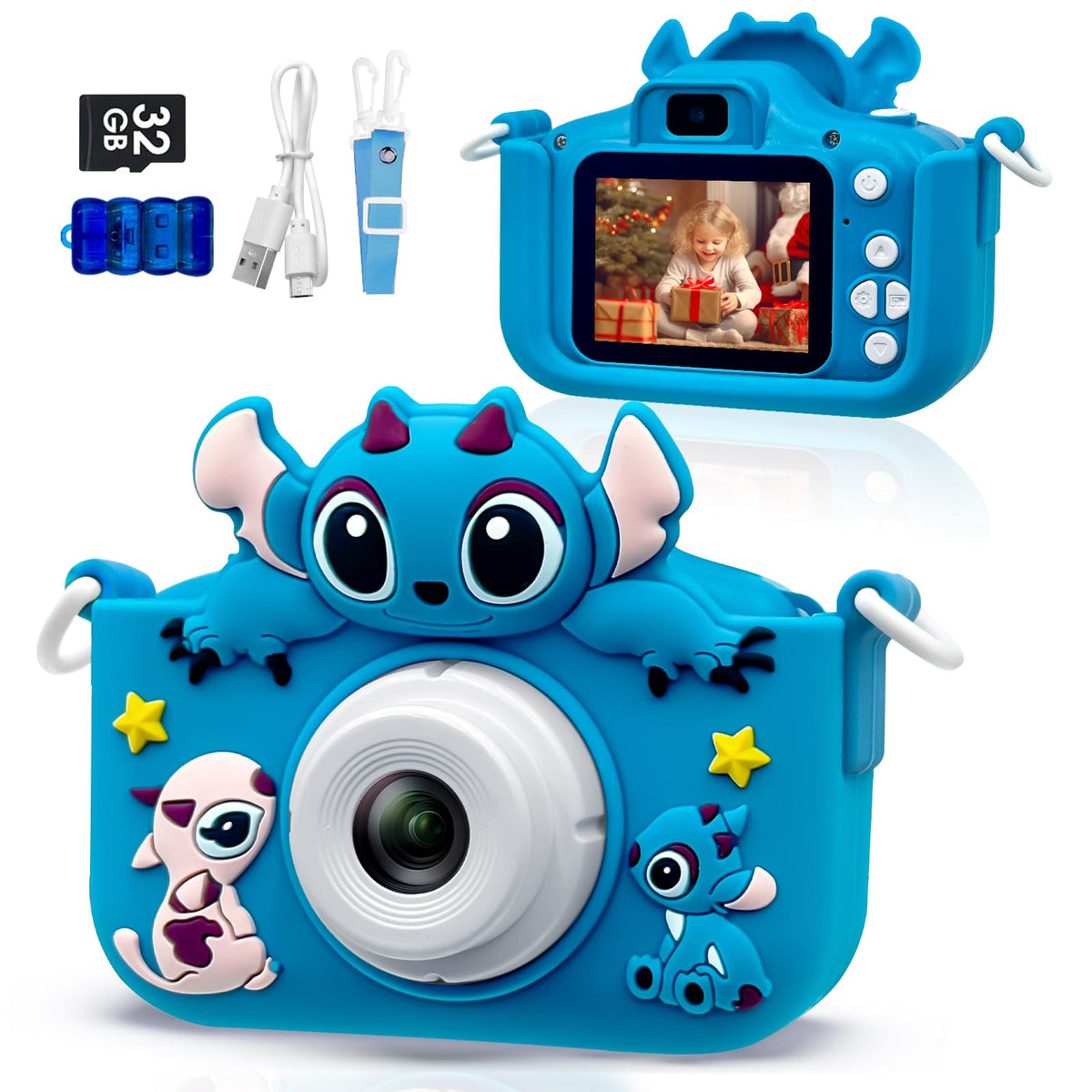 ESTFUN Kids Camera front view highlighting durable, kid-friendly design for playtime.