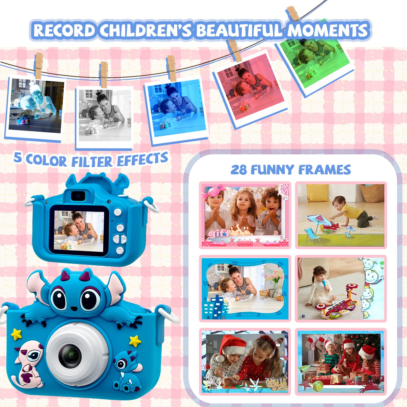 ESTFUN Kids Camera 2-inch IPS screen supports eye-friendly viewing during sessions.
