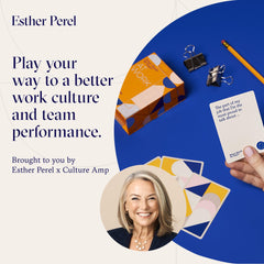 ESTHER PEREL Where Should We Begin? at Work card spread encouraging group storytelling