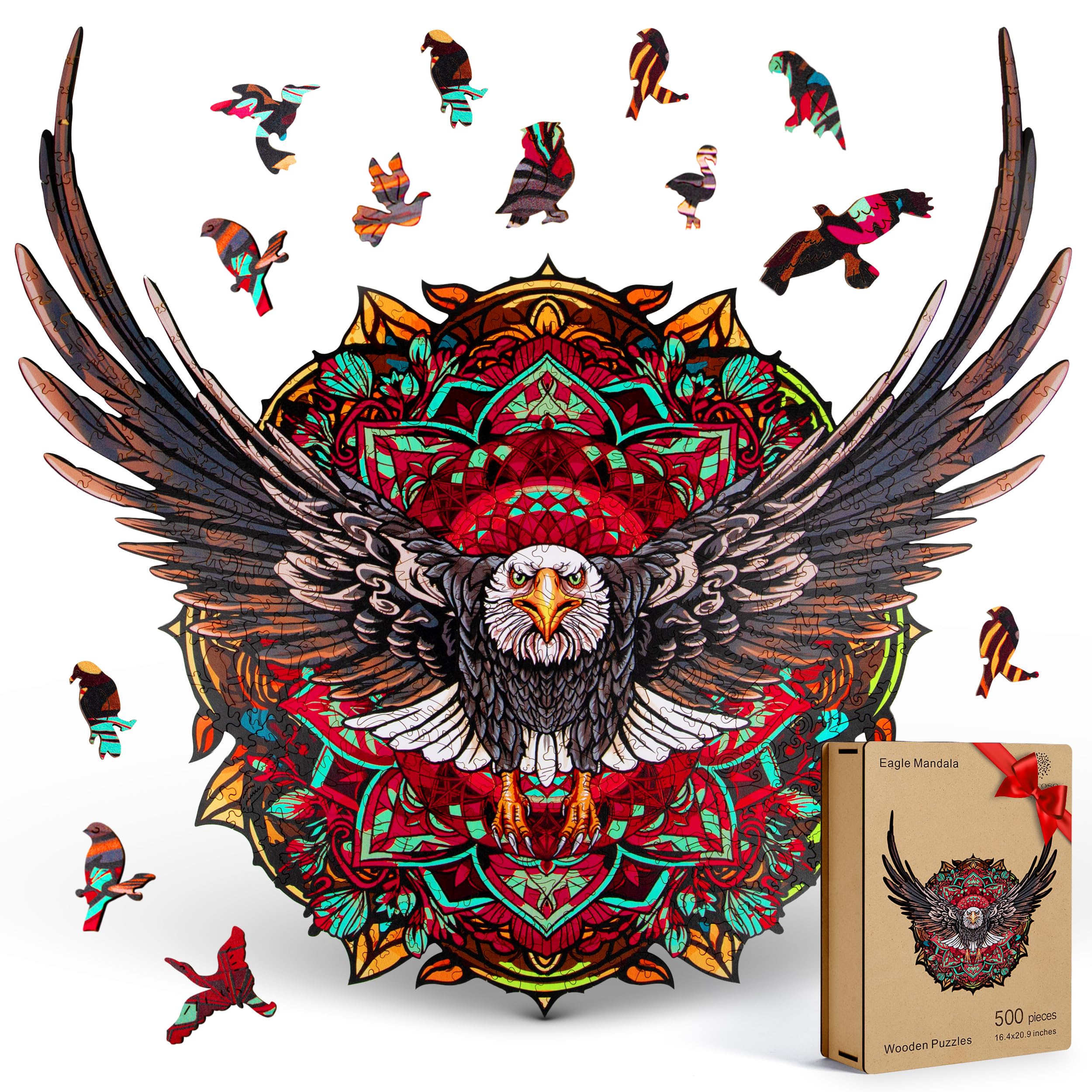 ESTROSO Bald Eagle Mandala puzzle box, premium wooden case for gifting and storage