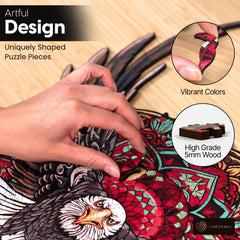 ESTROSO Bald Eagle Mandala puzzle pieces, tactile wooden feel for immersive puzzling sessions