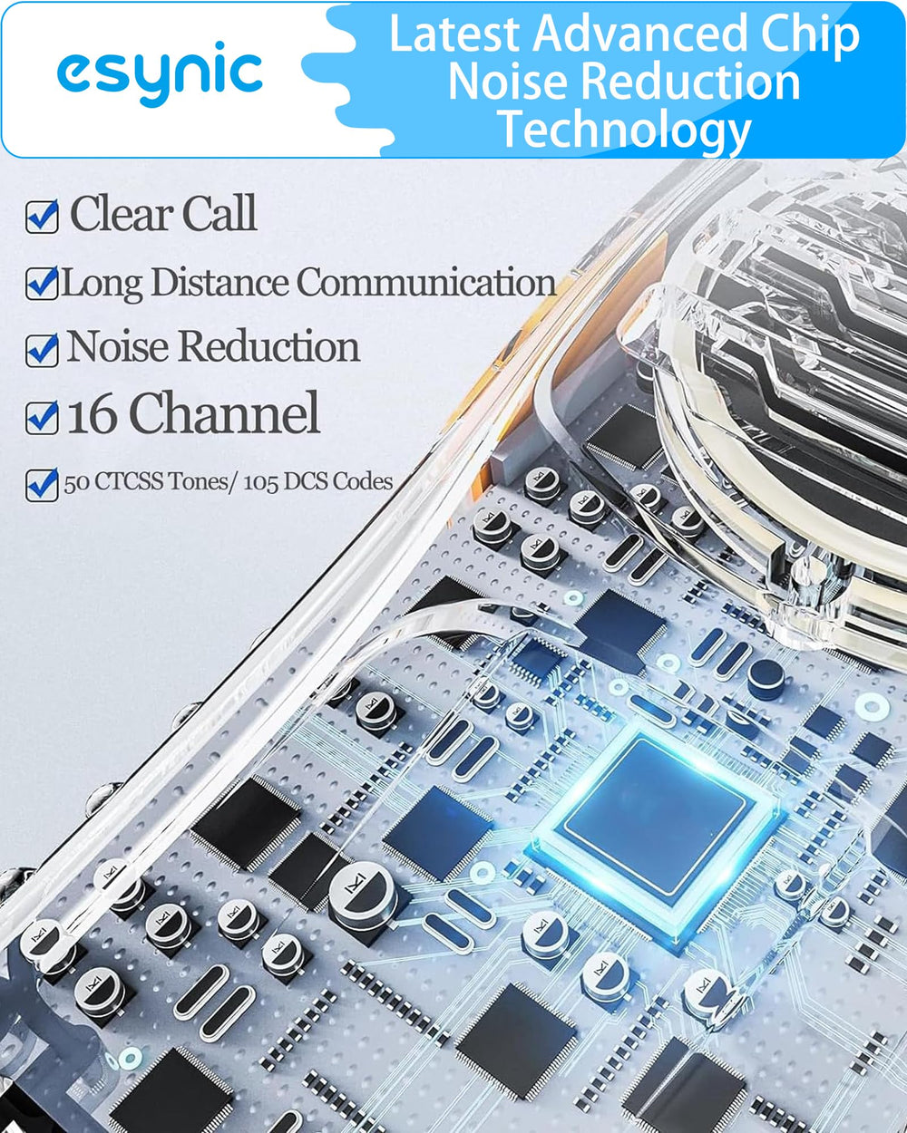 eSynic 2Pack walkie talkies with 16 channels for flexible team coordination.