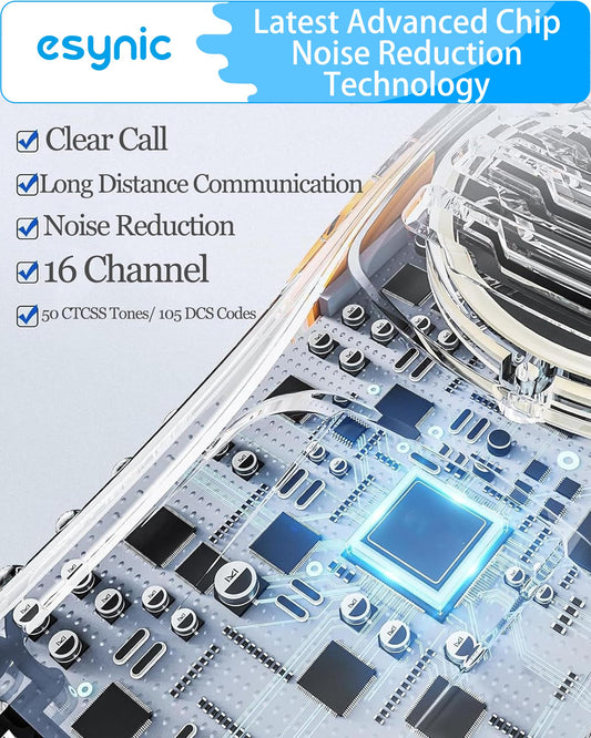 eSynic 2Pack walkie talkies with 16 channels for flexible team coordination.