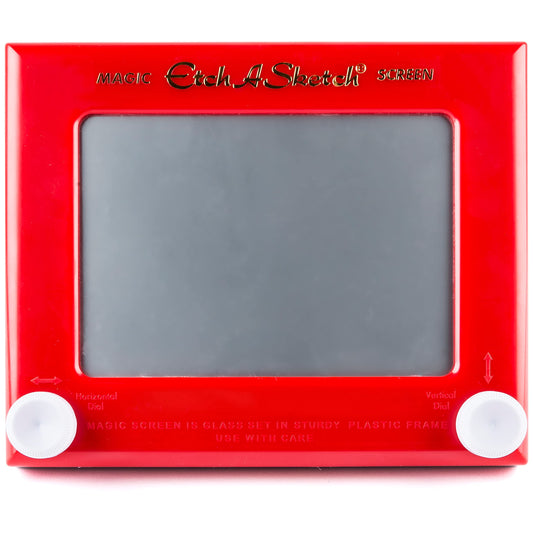 Etch A Sketch Classic left-right and up-down knobs create precise line drawings.