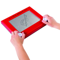 Etch A Sketch Classic Red curve drawing with both knobs for angled art.