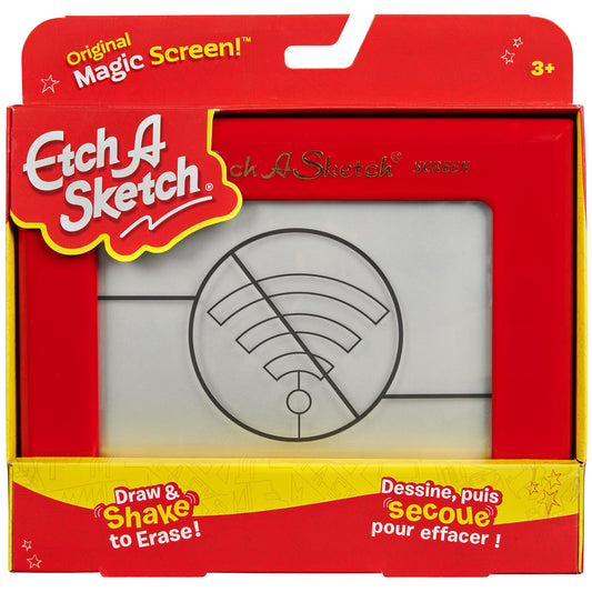 Etch A Sketch Classic Red left knob draws horizontal lines with precision.