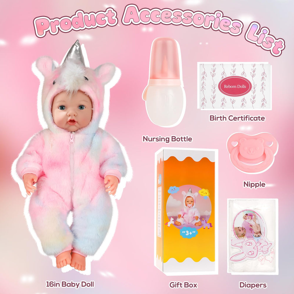 Eterfun doll includes bottle and pacifier for interactive feeding.