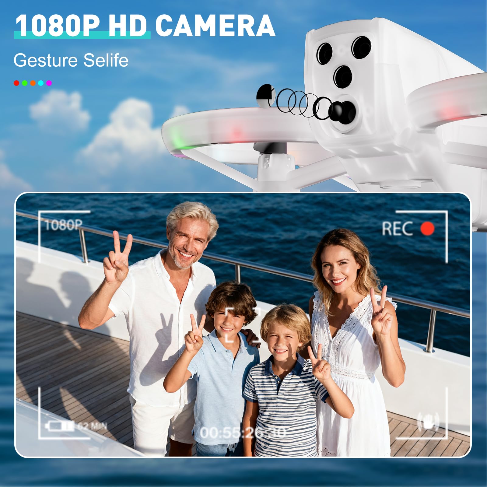 Eterfun mini drone gesture photography enables hands-free recording during play.