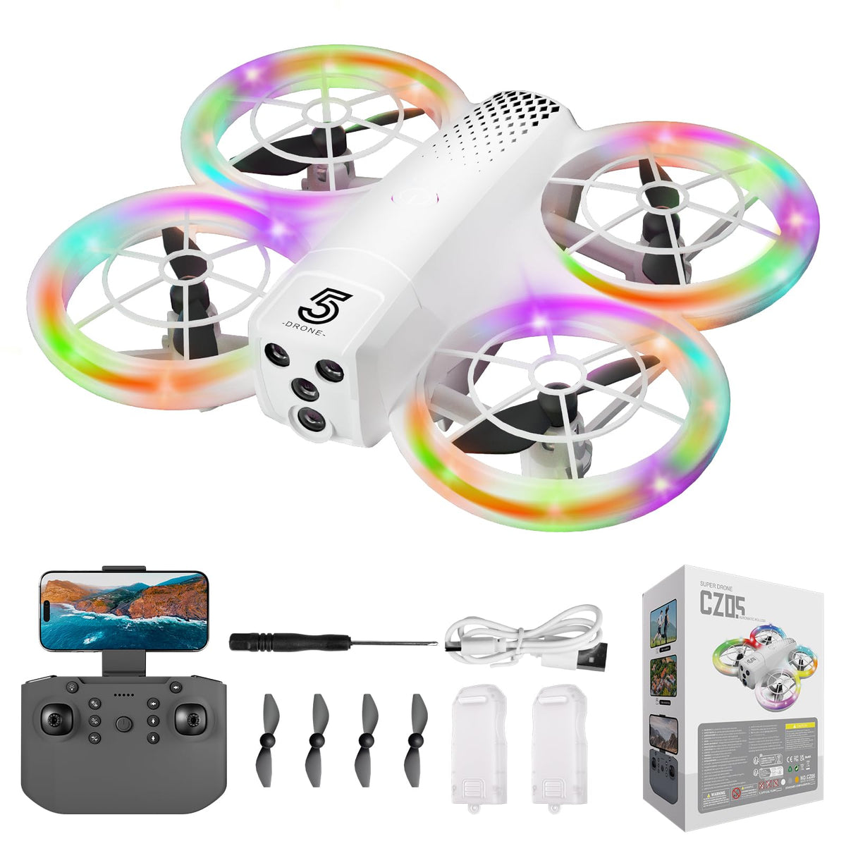 Eterfun mini drone with colorful LED lighting for vivid, stable night flights.