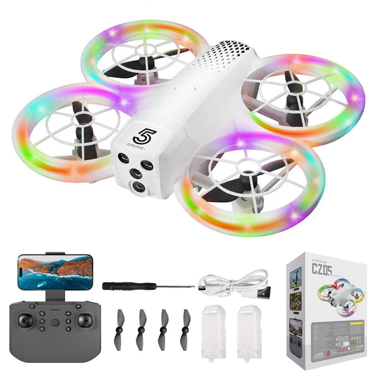 Eterfun mini drone with colorful LED lighting for vivid, stable night flights.