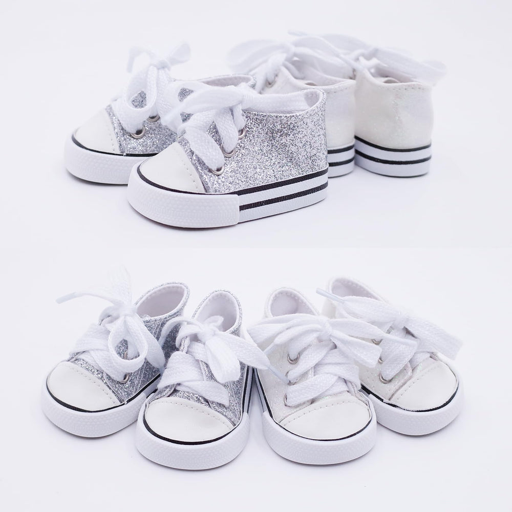 Etistta glitter canvas doll shoes in blue for vibrant doll wardrobes