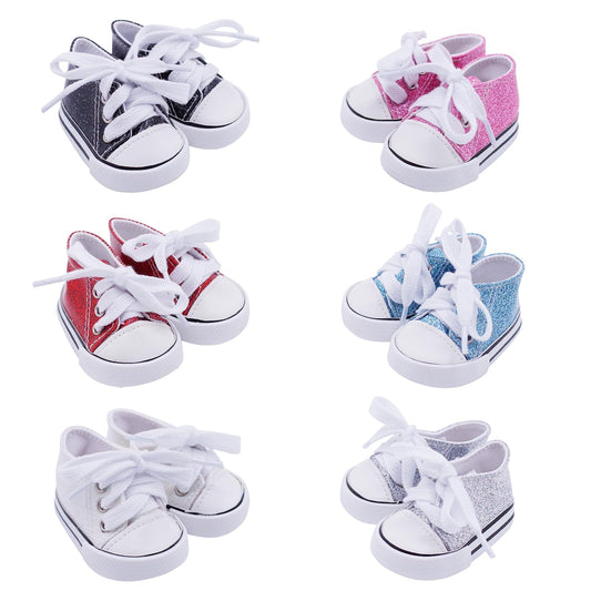 Etistta glitter canvas doll shoes in pink for 18-inch dolls, adds sparkle to play outfits